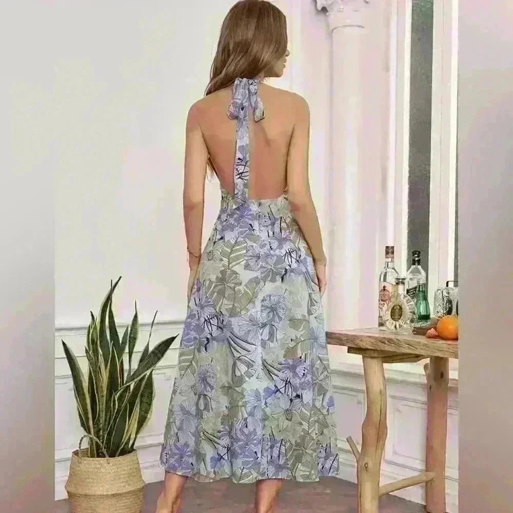 Cupshe Miramar Floral Halter Neck Midi Dress NWT Size M 💜 - Picture 2 of 8